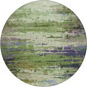 Photo of 8' Green Lavender And Purple Round Abstract Washable Indoor Outdoor Area Rug