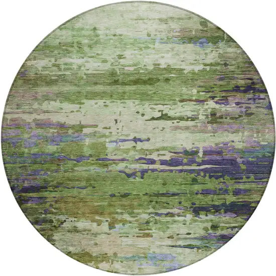 8' Green Lavender And Purple Round Abstract Washable Indoor Outdoor Area Rug Photo 1