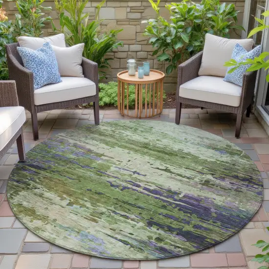 8' Green Lavender And Purple Round Abstract Washable Indoor Outdoor Area Rug Photo 5