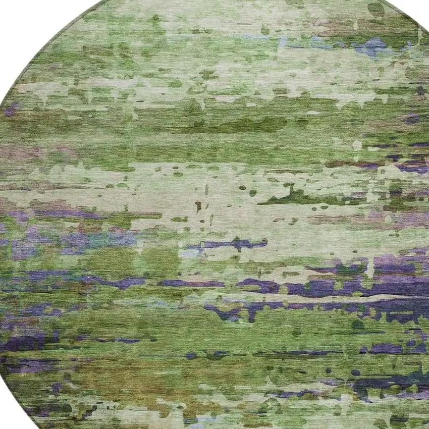 8' Green Lavender And Purple Round Abstract Washable Indoor Outdoor Area Rug Photo 9