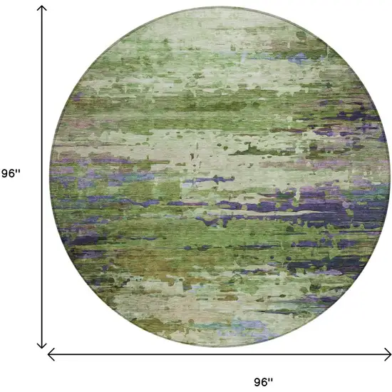 8' Green Lavender And Purple Round Abstract Washable Indoor Outdoor Area Rug Photo 9