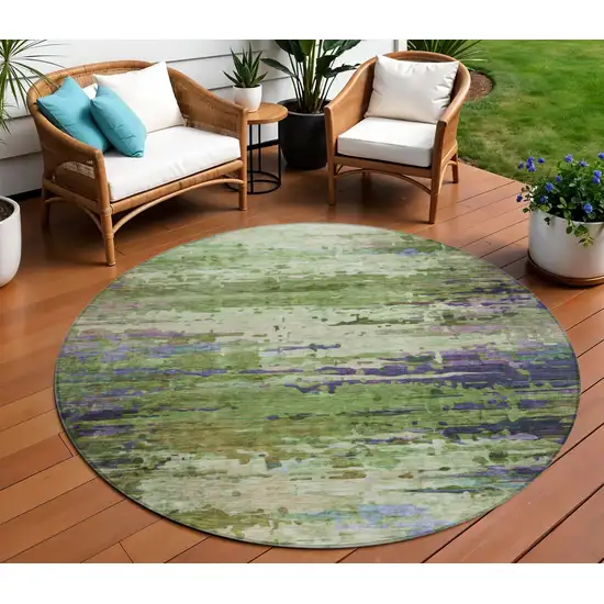8' Green Lavender And Purple Round Abstract Washable Indoor Outdoor Area Rug Photo 2
