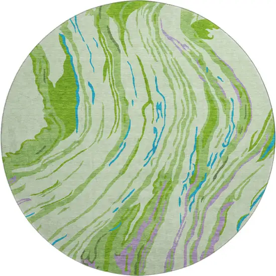 8' Green Lavender And Teal Abstract Washable Round Rug With UV Protection Photo 1