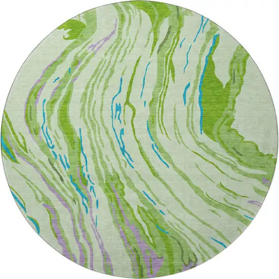 8' Green Lavender And Teal Abstract Washable Round Rug With UV Protection Photo 3