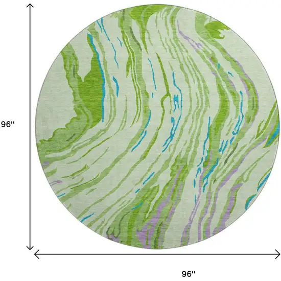 8' Green Lavender And Teal Abstract Washable Round Rug With UV Protection Photo 9