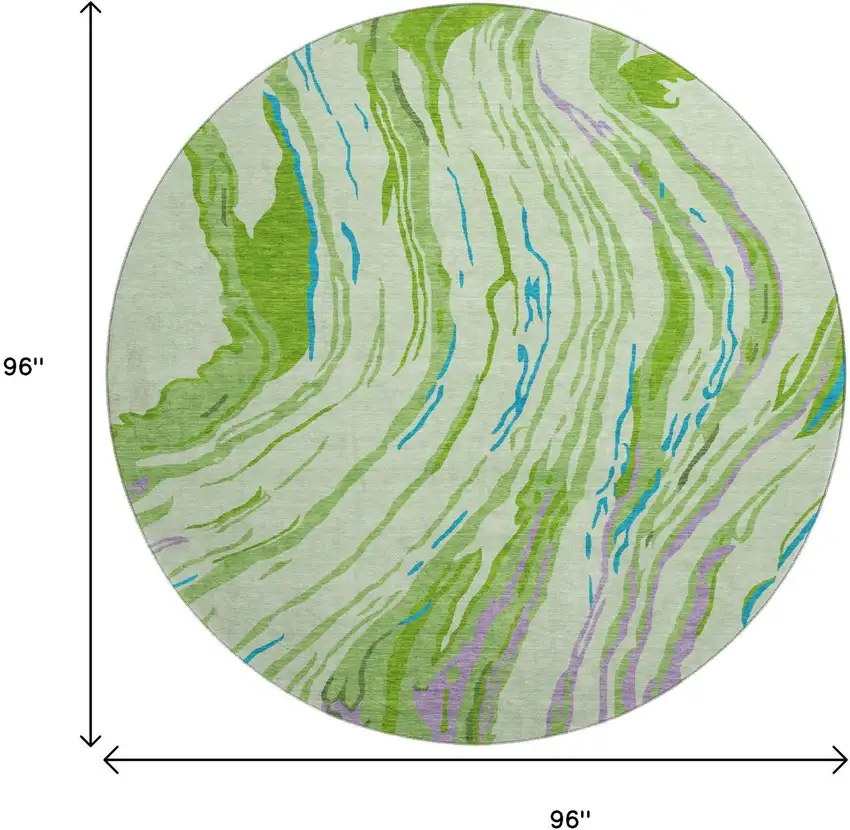 8' Green Lavender And Teal Abstract Washable Round Rug With UV Protection Photo 9