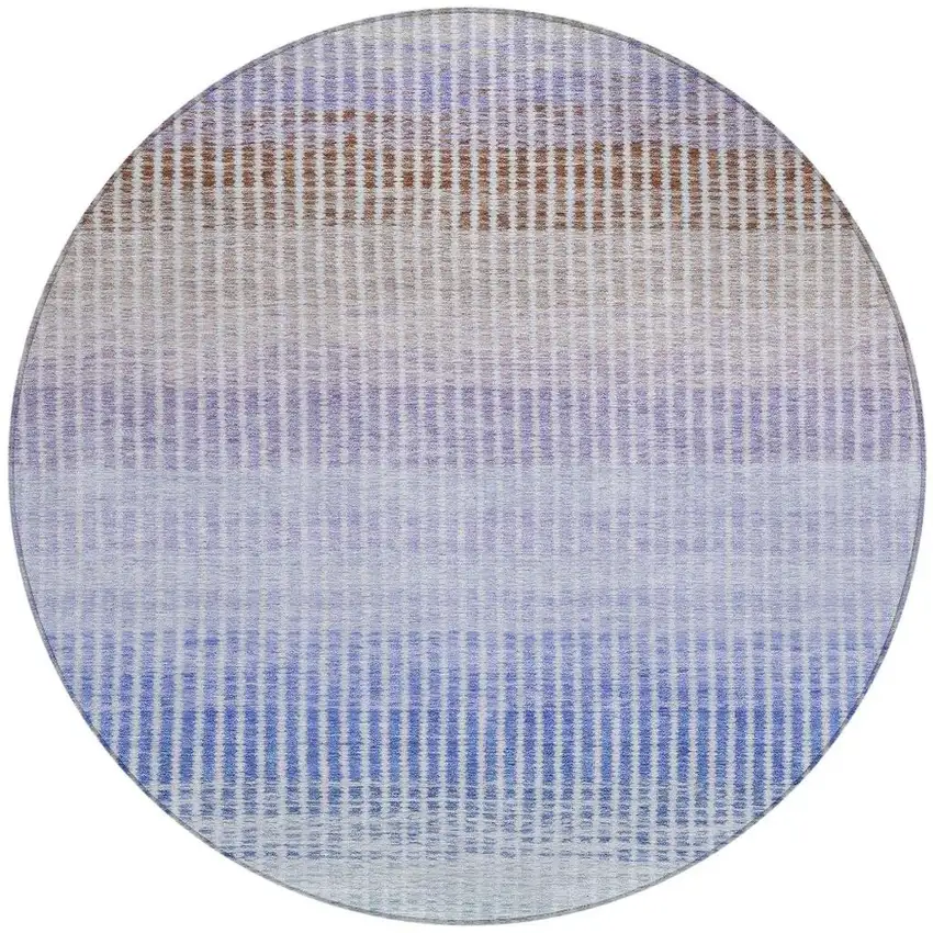8' Green Lavender And Teal Blue Round Striped Washable Indoor Outdoor Area Rug Photo 4