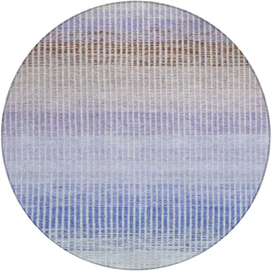 8' Green Lavender And Teal Blue Round Striped Washable Indoor Outdoor Area Rug Photo 2