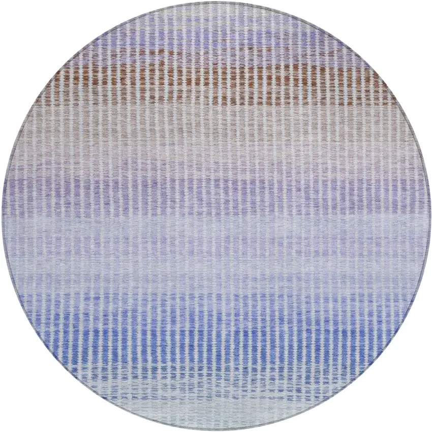 8' Green Lavender And Teal Blue Round Striped Washable Indoor Outdoor Area Rug Photo 2
