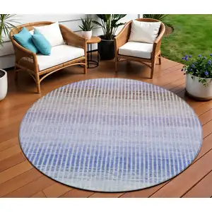 Photo of 8' Green Lavender And Teal Blue Round Striped Washable Indoor Outdoor Area Rug