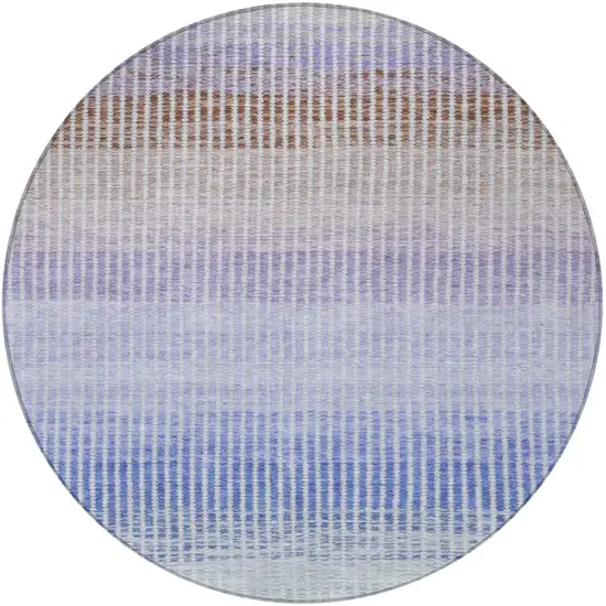 8' Green Lavender And Teal Blue Round Striped Washable Indoor Outdoor Area Rug Photo 5