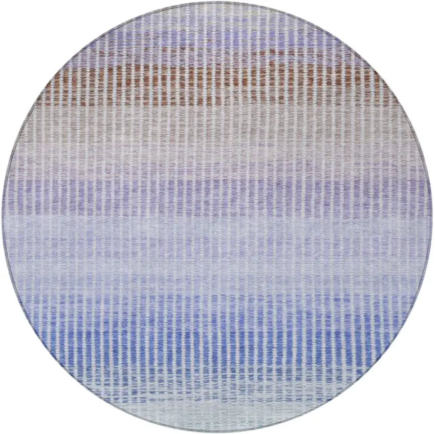8' Green Lavender And Teal Blue Round Striped Washable Indoor Outdoor Area Rug Photo 5
