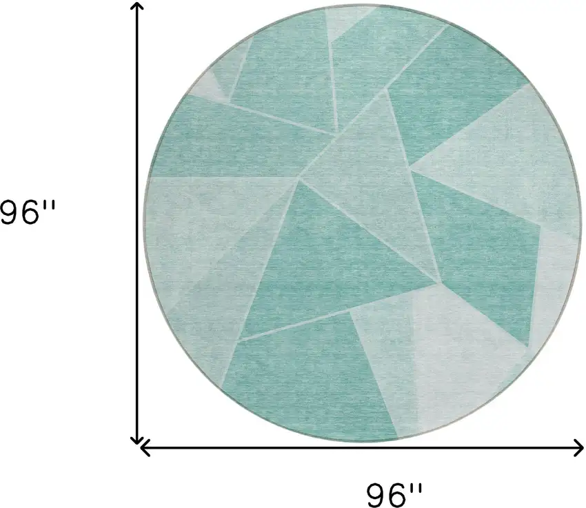 8' Green Mint Green And Aqua Round Geometric Washable Indoor Outdoor Area Rug Photo 3