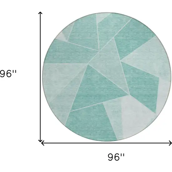 8' Green Mint Green And Aqua Round Geometric Washable Indoor Outdoor Area Rug Photo 3