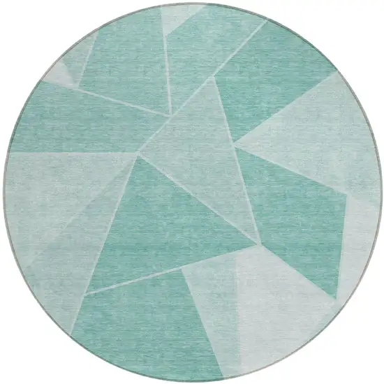8' Green Mint Green And Aqua Round Geometric Washable Indoor Outdoor Area Rug Photo 2