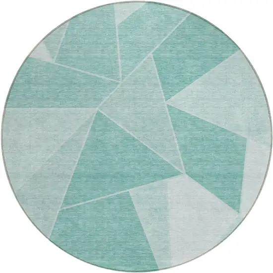 8' Green Mint Green And Aqua Round Geometric Washable Indoor Outdoor Area Rug Photo 2