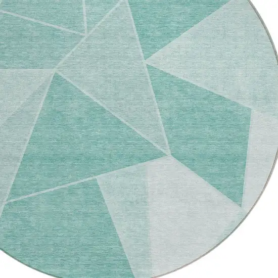 8' Green Mint Green And Aqua Round Geometric Washable Indoor Outdoor Area Rug Photo 5
