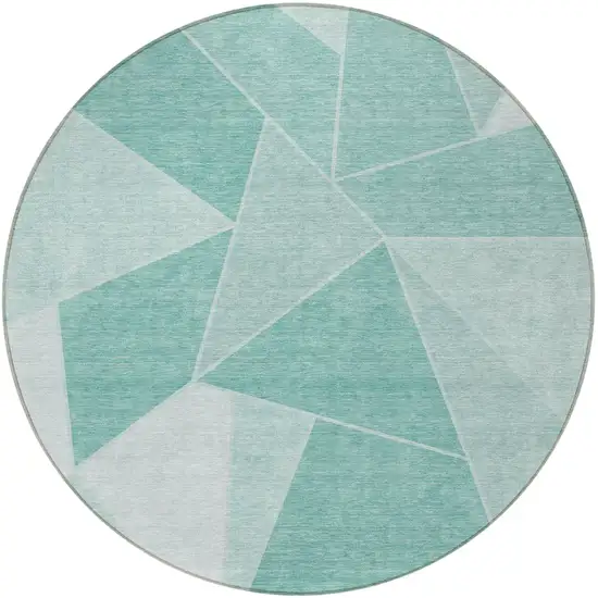8' Green Mint Green And Aqua Round Geometric Washable Indoor Outdoor Area Rug Photo 6