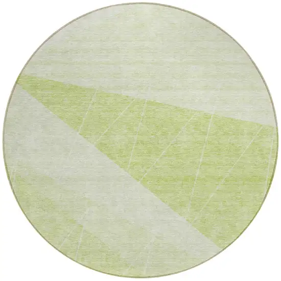 8' Green Mint Green And Ivory Round Geometric Washable Indoor Outdoor Area Rug Photo 5