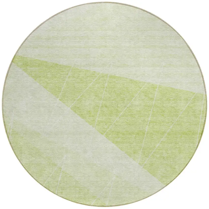 8' Green Mint Green And Ivory Round Geometric Washable Indoor Outdoor Area Rug Photo 5