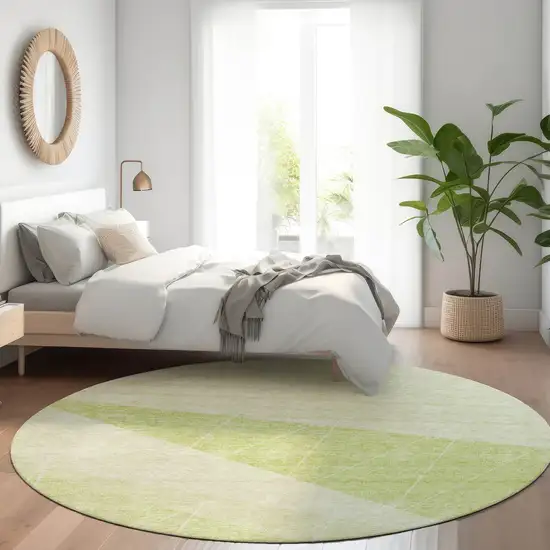 8' Green Mint Green And Ivory Round Geometric Washable Indoor Outdoor Area Rug Photo 7