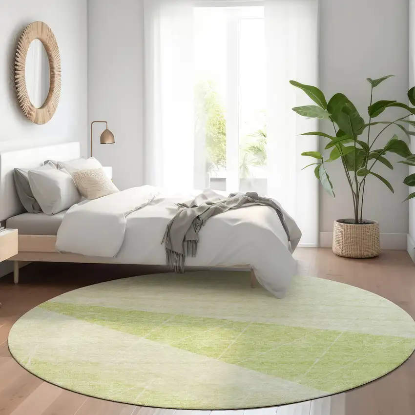 8' Green Mint Green And Ivory Round Geometric Washable Indoor Outdoor Area Rug Photo 7