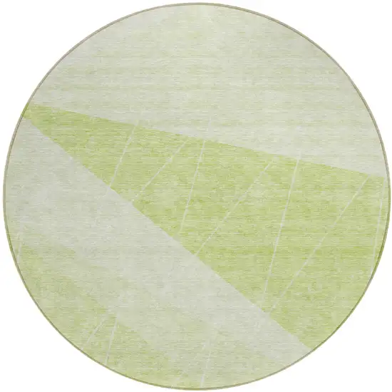 8' Green Mint Green And Ivory Round Geometric Washable Indoor Outdoor Area Rug Photo 1