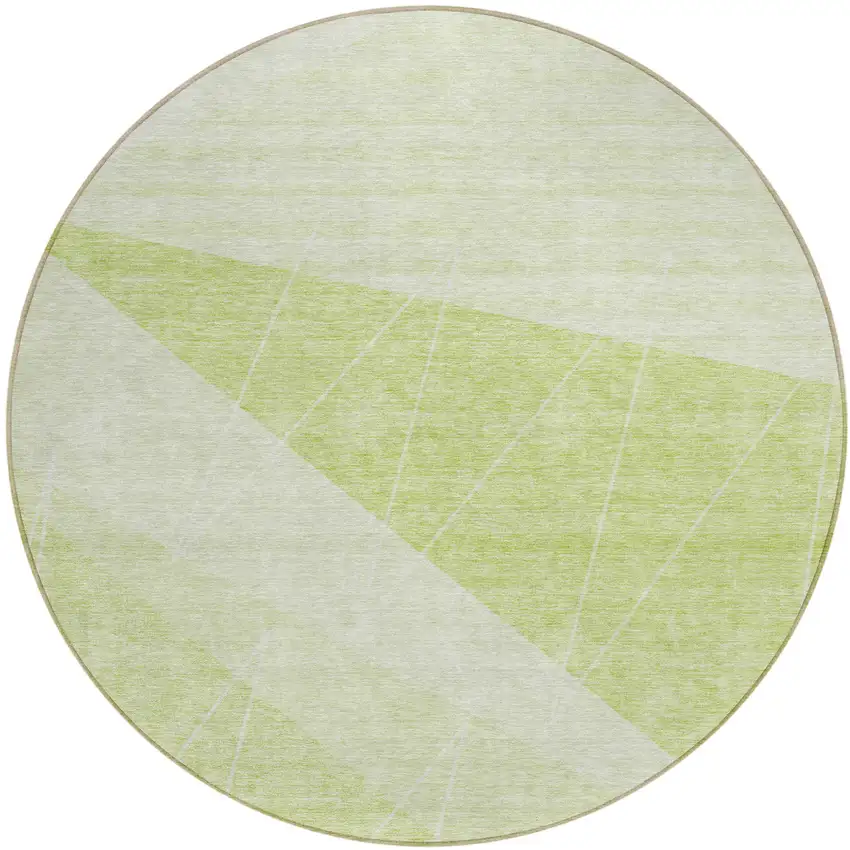 8' Green Mint Green And Ivory Round Geometric Washable Indoor Outdoor Area Rug Photo 1