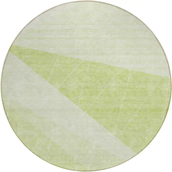 8' Green Mint Green And Ivory Round Geometric Washable Indoor Outdoor Area Rug Photo 1