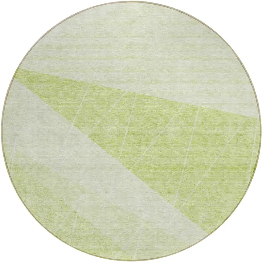 8' Green Mint Green And Ivory Round Geometric Washable Indoor Outdoor Area Rug Photo 1