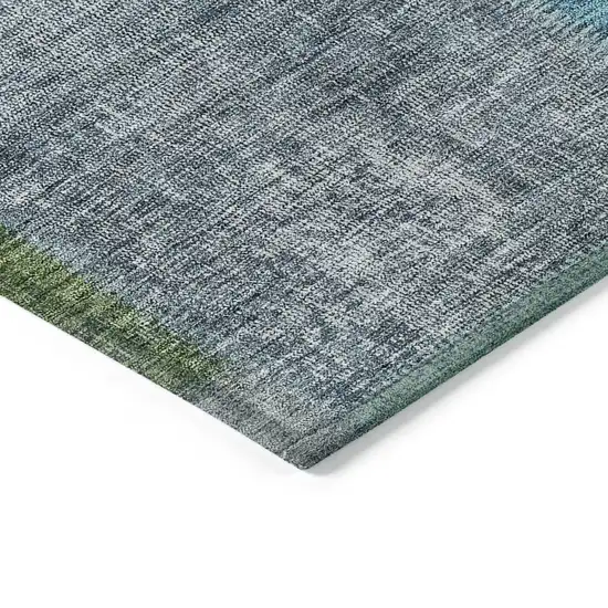 8' Green Navy Blue And Gray Round Patchwork Washable Indoor Outdoor Area Rug Photo 4
