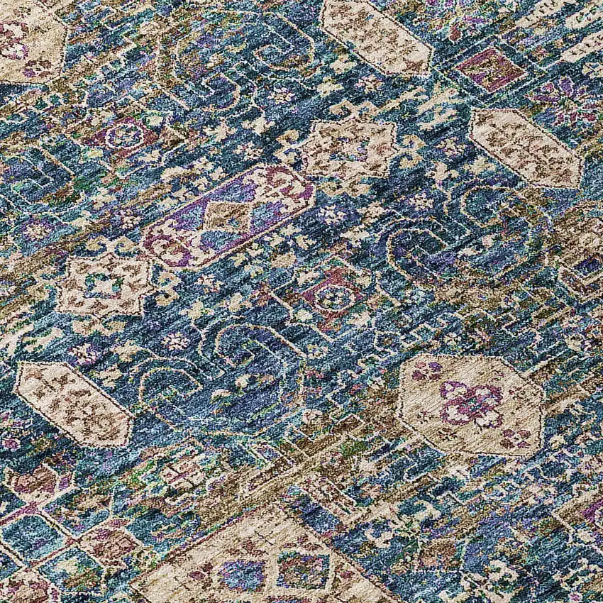 8' Green Navy Blue And Ivory Round Oriental Washable Indoor Outdoor Area Rug Photo 4