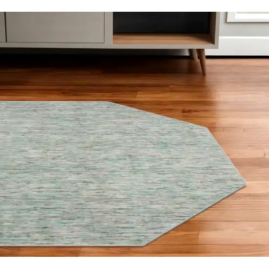 6' Green Octagon Wool Hand Loomed Handmade Area Rug Photo 1