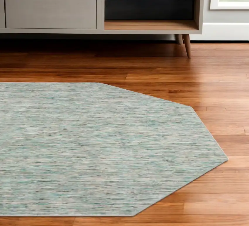 6' Green Octagon Wool Hand Loomed Handmade Area Rug Photo 1