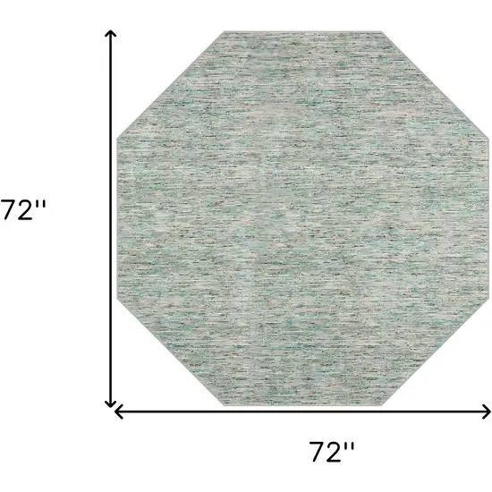 6' Green Octagon Wool Hand Loomed Handmade Area Rug Photo 3