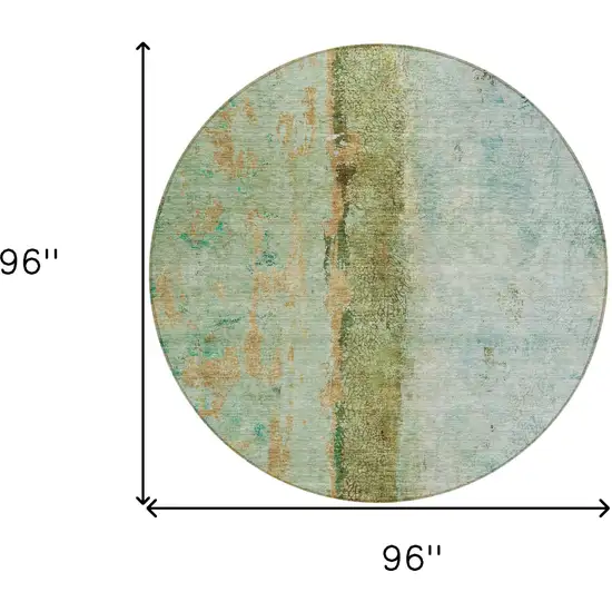 8' Green Olive Green And Blue Round Abstract Washable Indoor Outdoor Area Rug Photo 3