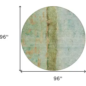 Photo of 8' Green Olive Green And Blue Round Abstract Washable Indoor Outdoor Area Rug