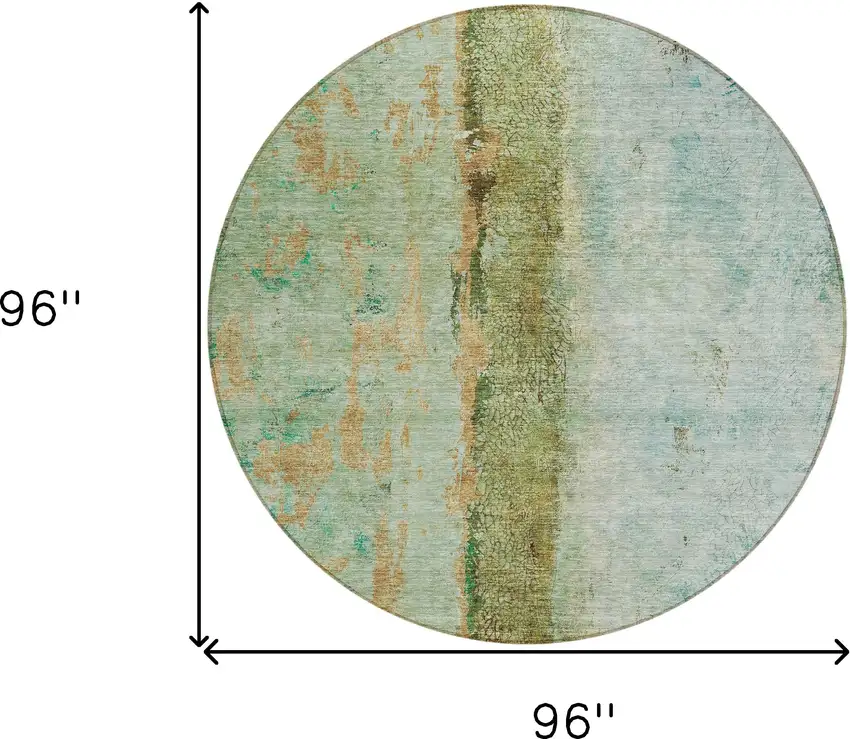 8' Green Olive Green And Blue Round Abstract Washable Indoor Outdoor Area Rug Photo 3
