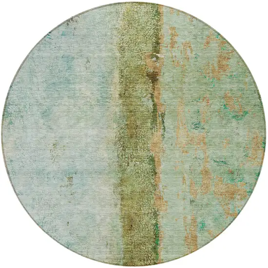8' Green Olive Green And Blue Round Abstract Washable Indoor Outdoor Area Rug Photo 5