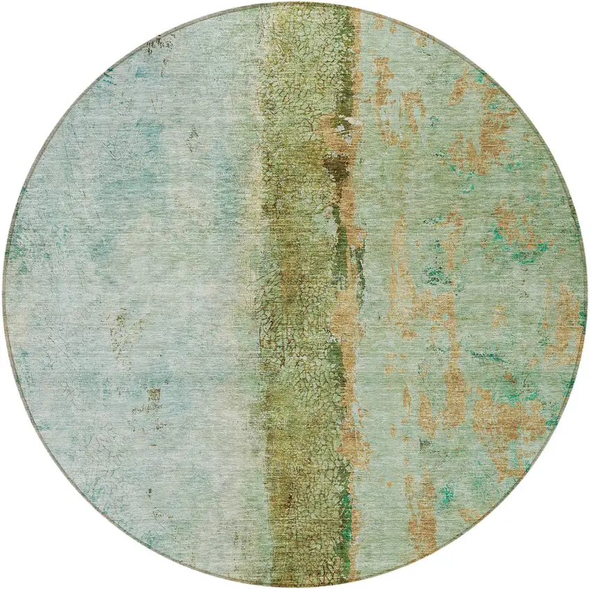 8' Green Olive Green And Blue Round Abstract Washable Indoor Outdoor Area Rug Photo 5