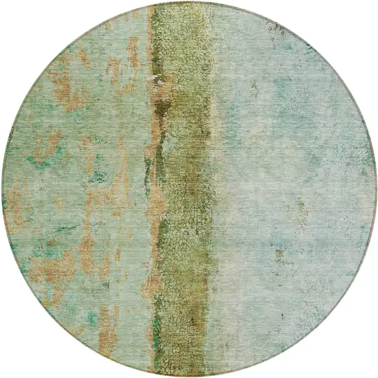 8' Green Olive Green And Blue Round Abstract Washable Indoor Outdoor Area Rug Photo 2