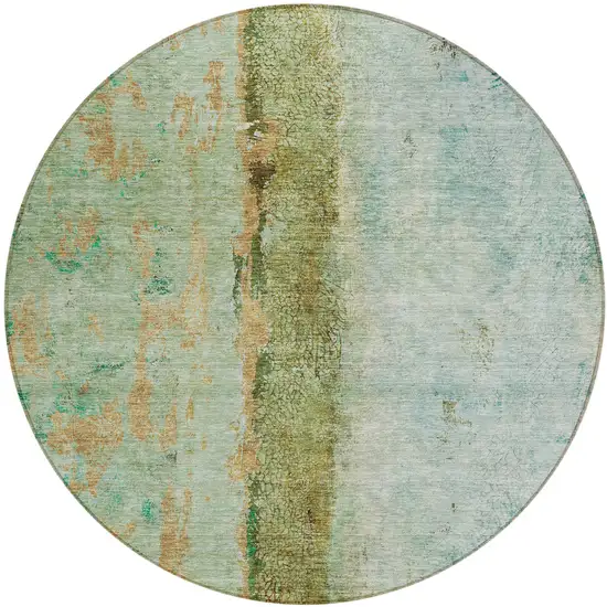 8' Green Olive Green And Blue Round Abstract Washable Indoor Outdoor Area Rug Photo 2