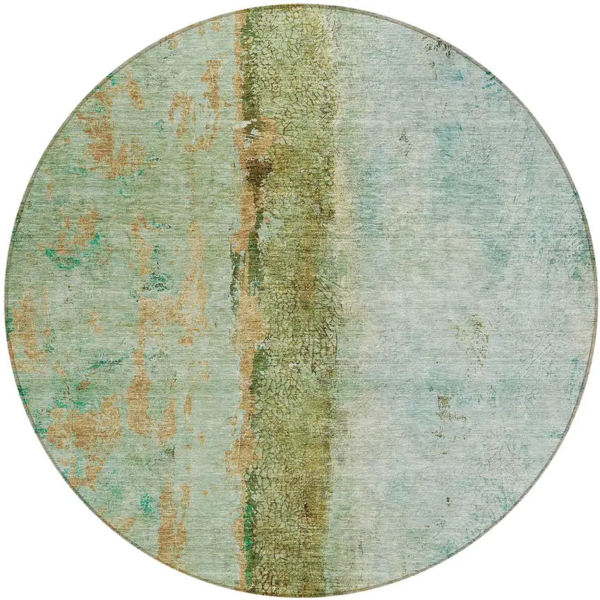 8' Green Olive Green And Blue Round Abstract Washable Indoor Outdoor Area Rug Photo 2