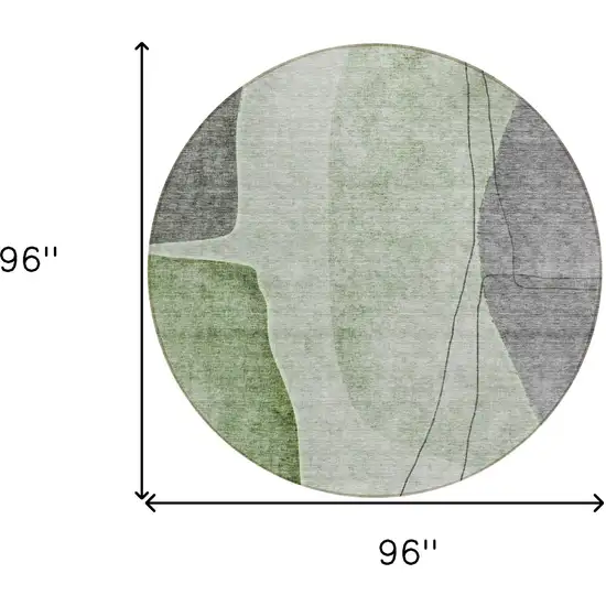 8' Green Olive Green And Gray Round Abstract Washable Indoor Outdoor Area Rug Photo 8