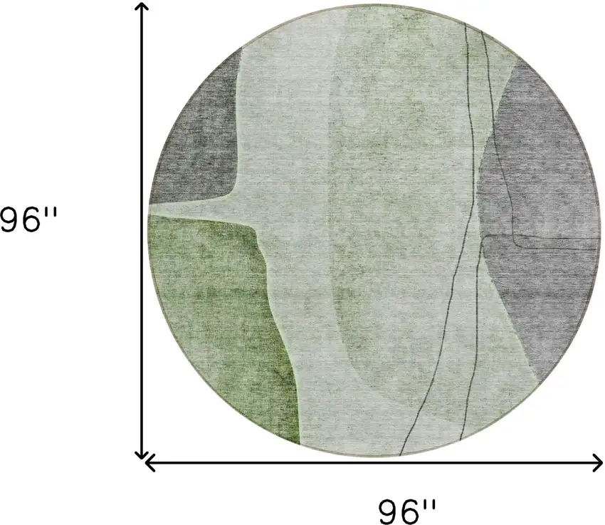 8' Green Olive Green And Gray Round Abstract Washable Indoor Outdoor Area Rug Photo 8