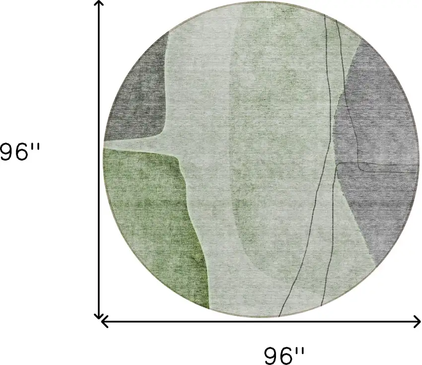 8' Green Olive Green And Gray Round Abstract Washable Indoor Outdoor Area Rug Photo 8