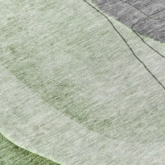 8' Green Olive Green And Gray Round Abstract Washable Indoor Outdoor Area Rug Photo 9