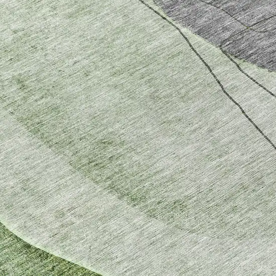 8' Green Olive Green And Gray Round Abstract Washable Indoor Outdoor Area Rug Photo 9