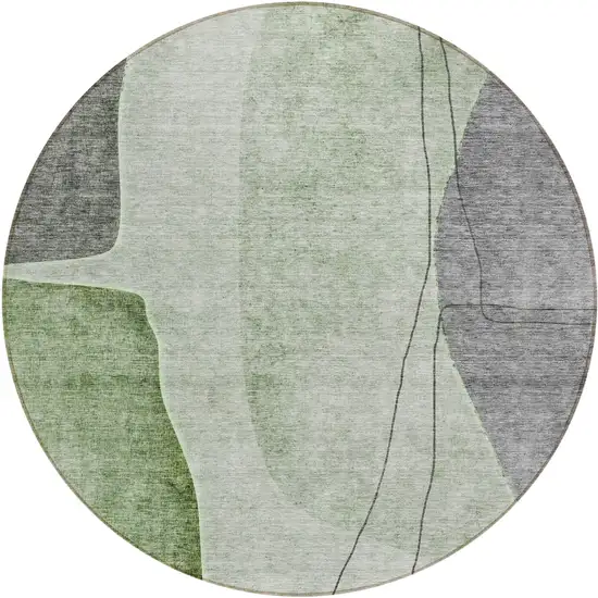 8' Green Olive Green And Gray Round Abstract Washable Indoor Outdoor Area Rug Photo 1