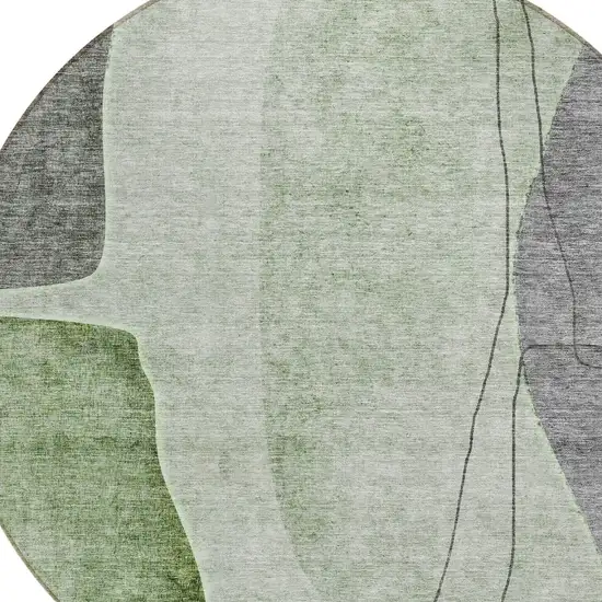 8' Green Olive Green And Gray Round Abstract Washable Indoor Outdoor Area Rug Photo 4